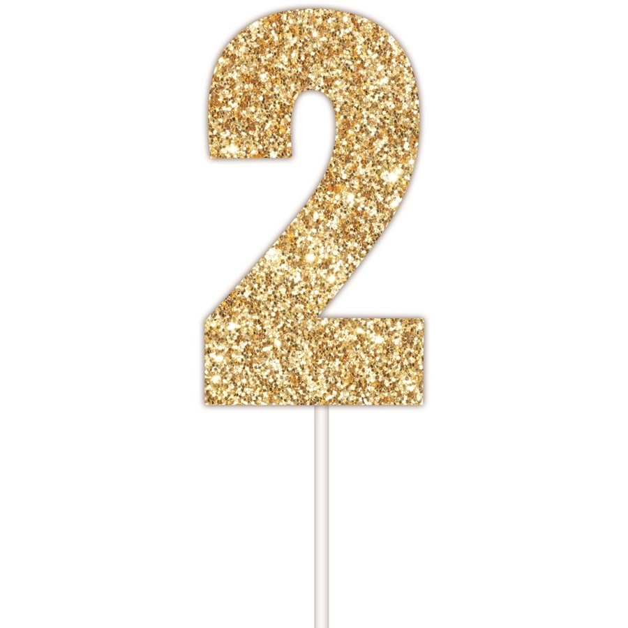 Number 2 Glitter Cake Topper – Gold – Party House